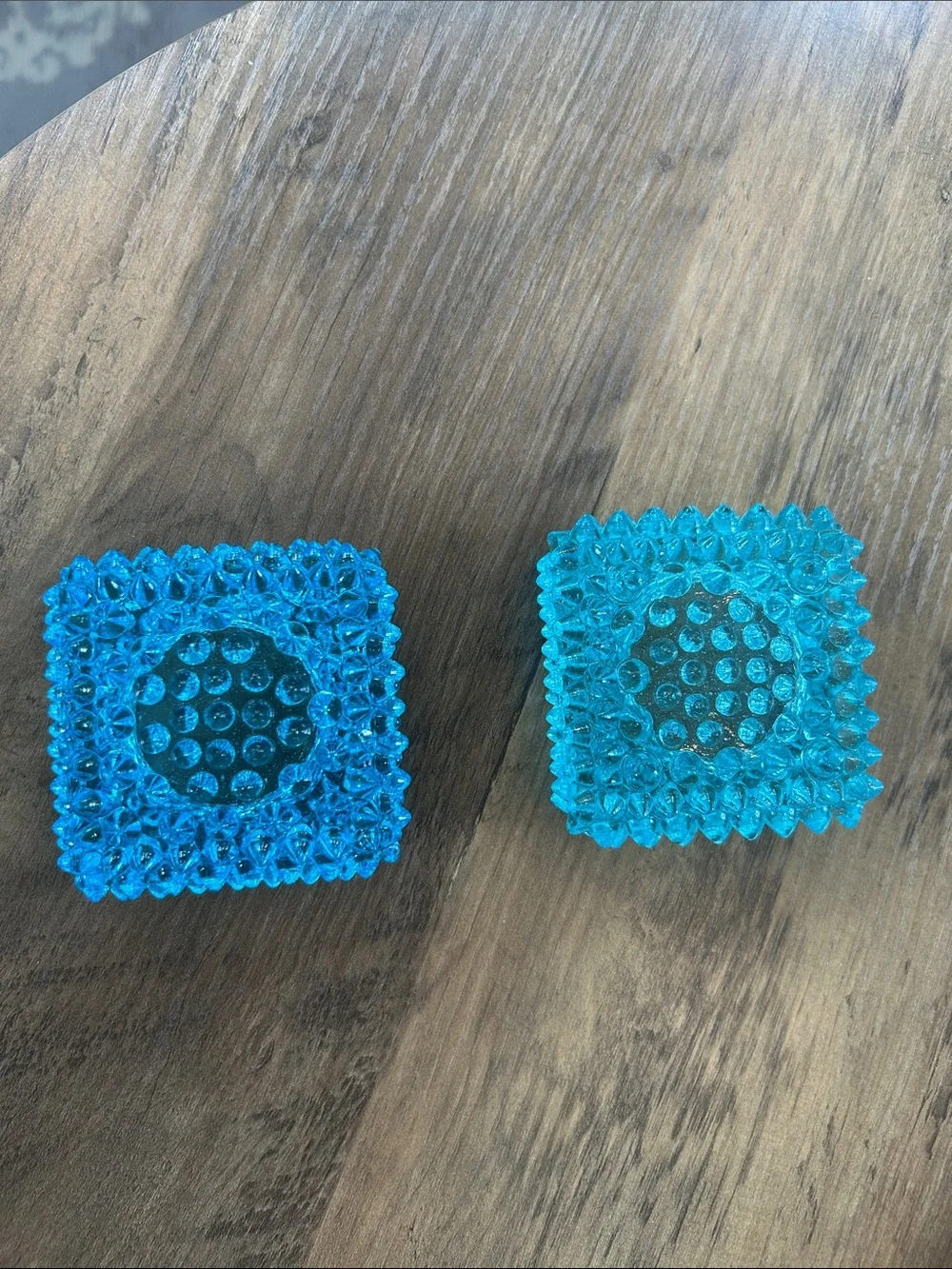 Fenton Blue and Turquoise Hobnail Salt Cellars/Candle Holders (Pair)